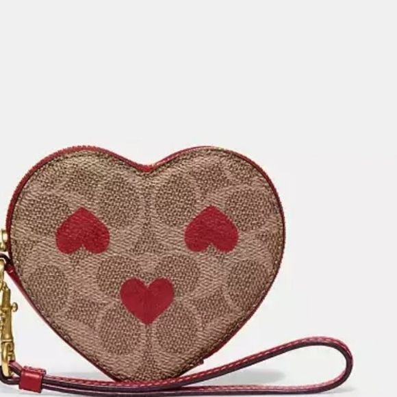 🔹️Coach Heart Coin Case In Signature Canvas With Red Print Love Purse Wristlet - Picture 6 of 7